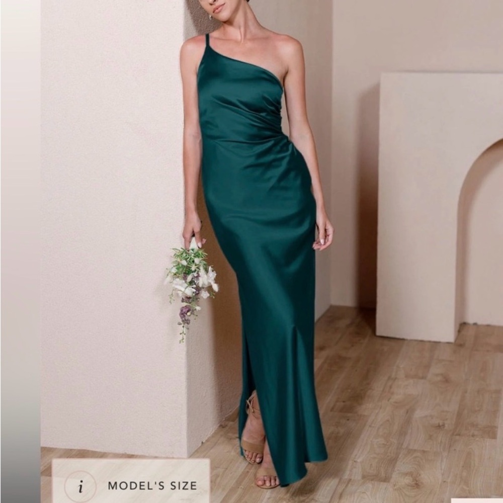 Revelry Emerald Dark Green One-Shoulder Dress